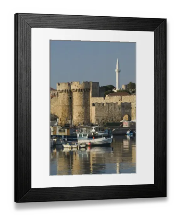 Framed Print : GREECE, Dodecanese Islands, RHODES, Rhodes Town: Commercial Harbor, City Walls Framed Print : GREECE, Dodecanese Islands, RHODES, Rhodes Town: Commercial Harbor, City Walls