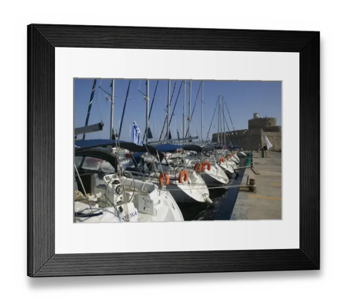 Framed Print : GREECE, Dodecanese Islands, RHODES, Rhodes Town: Mandraki Harbor with boats  /  Daytime