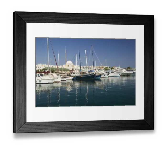 Framed Print : GREECE, Dodecanese Islands, RHODES, Rhodes Town: Mandraki Harbor with boats  /  Daytime
