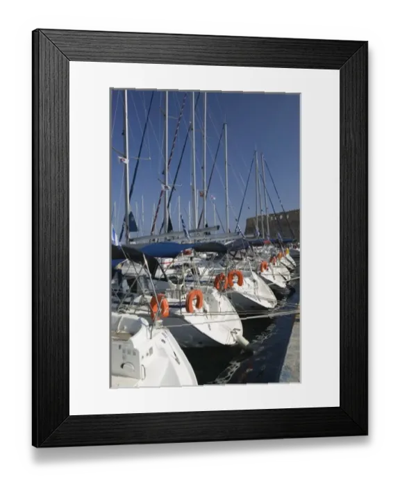 Framed Print : GREECE, Dodecanese Islands, RHODES, Rhodes Town: Mandraki Harbor with boats / Daytime Framed Print : GREECE, Dodecanese Islands, RHODES, Rhodes Town: Mandraki Harbor with boats / Daytime