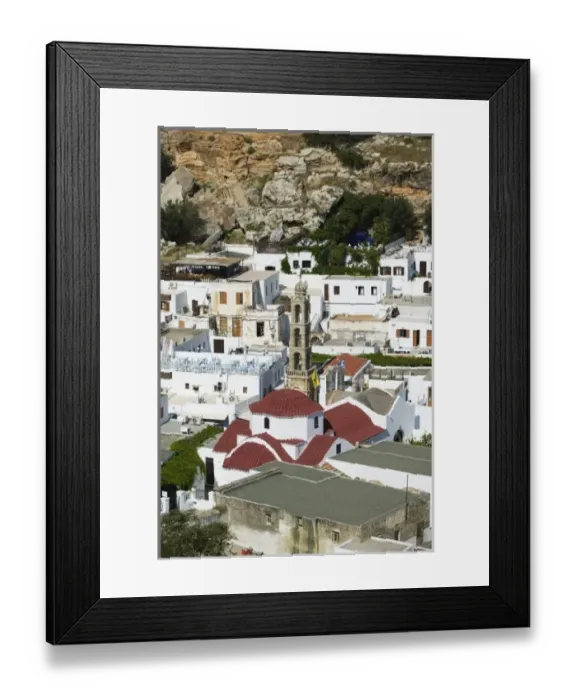 Framed Print : GREECE, Dodecanese Islands, RHODES, Lindos: Town View with Church of Agia Panagia Framed Print : GREECE, Dodecanese Islands, RHODES, Lindos: Town View with Church of Agia Panagia