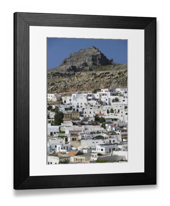 Framed Print : GREECE, Dodecanese Islands, RHODES, Lindos: Town View as seen from the Acropolis