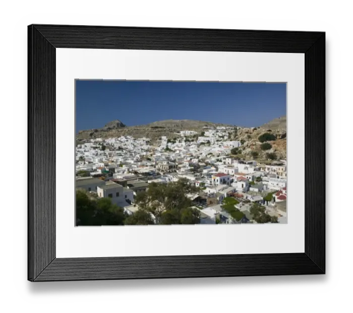 Framed Print : GREECE, Dodecanese Islands, RHODES, Lindos: Town View as seen from the Acropolis Framed Print : GREECE, Dodecanese Islands, RHODES, Lindos: Town View as seen from the Acropolis