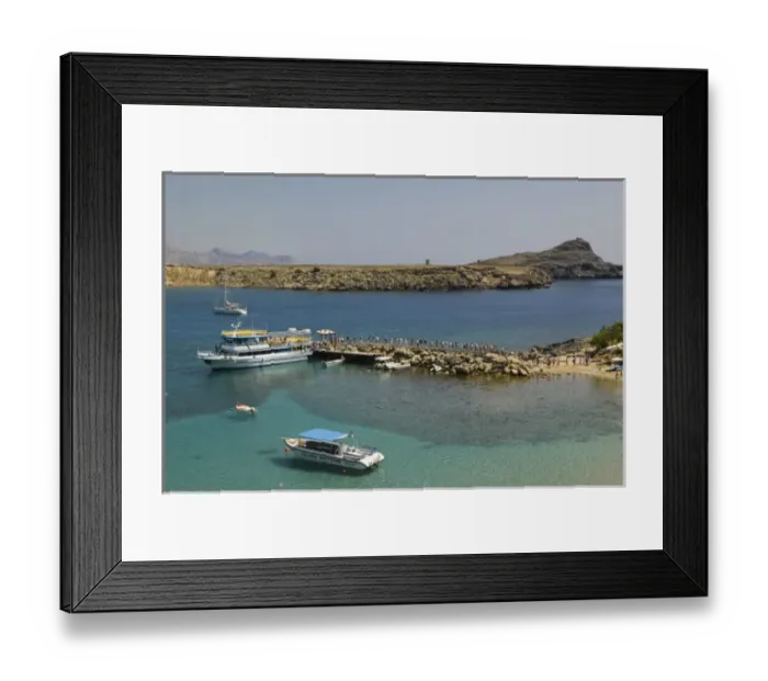 Framed Print : GREECE, Dodecanese Islands, RHODES, Lindos: Lindos Harbor, Tour boat with visitors Framed Print : GREECE, Dodecanese Islands, RHODES, Lindos: Lindos Harbor, Tour boat with visitors