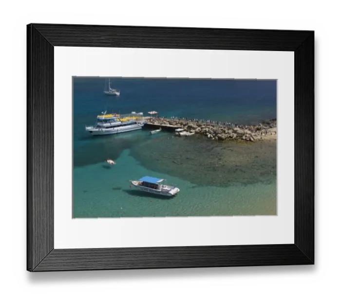 Framed Print : GREECE, Dodecanese Islands, RHODES, Lindos: Lindos Harbor, Tour boat with visitors Framed Print : GREECE, Dodecanese Islands, RHODES, Lindos: Lindos Harbor, Tour boat with visitors