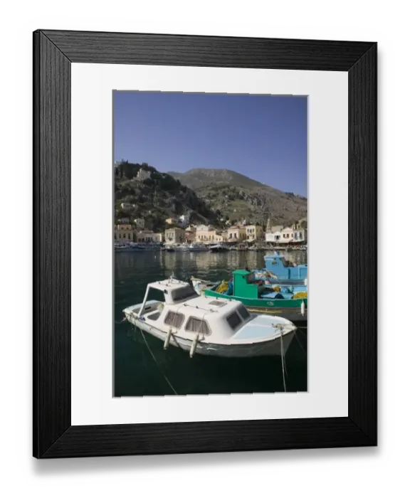 Framed Print : GREECE, Dodecanese Islands, SYMI, Symi Town / Gialos: View of Symi Harbor Framed Print : GREECE, Dodecanese Islands, SYMI, Symi Town / Gialos: View of Symi Harbor