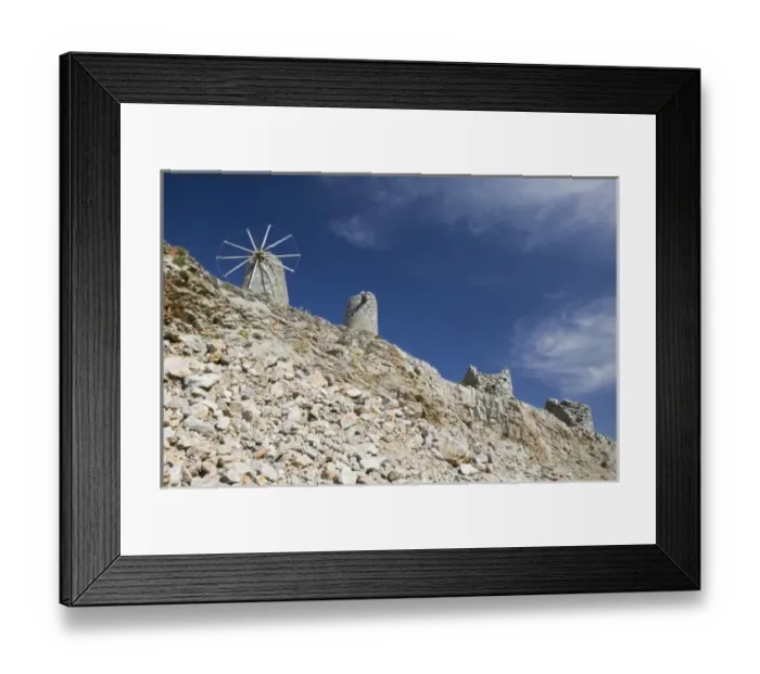 Framed Print : GREECE, CRETE, Iraklio Province, Ano Kera: Windmill Ruins above Lasithi Plateau