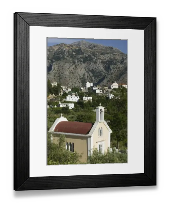 Framed Print : GREECE, CRETE, Iraklio Province, Aski: Mountain Town Church  /  Central Crete