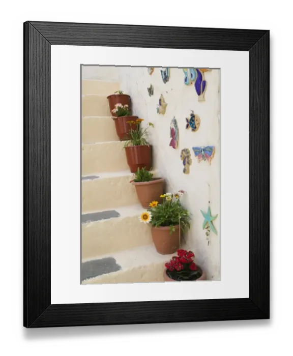 Framed Print : GREECE, CRETE, Lasithi Province, Kritsa: Stairway with Flower Pots