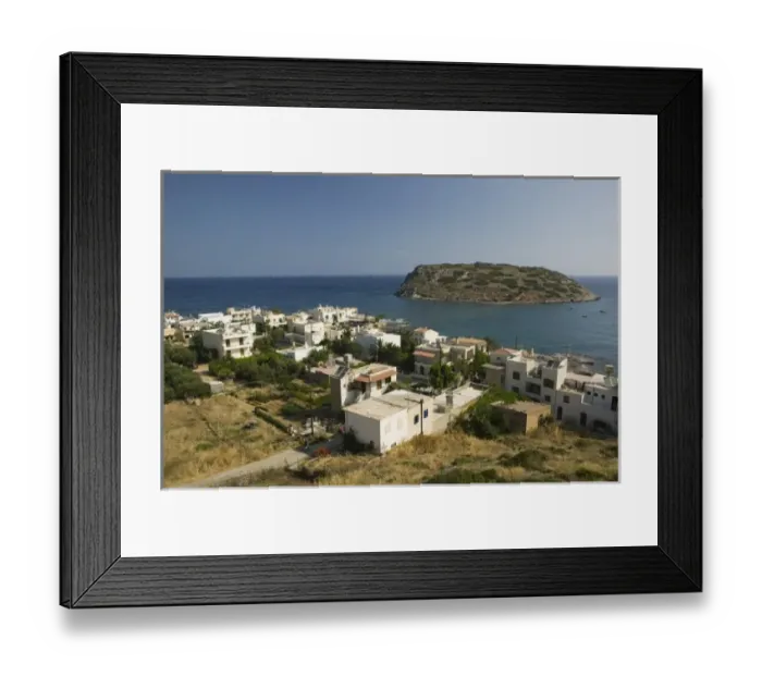 Framed Print : GREECE, CRETE, Lasithi Province, Mohlos: Resort Town View with Agios Nikolaos Island Framed Print : GREECE, CRETE, Lasithi Province, Mohlos: Resort Town View with Agios Nikolaos Island