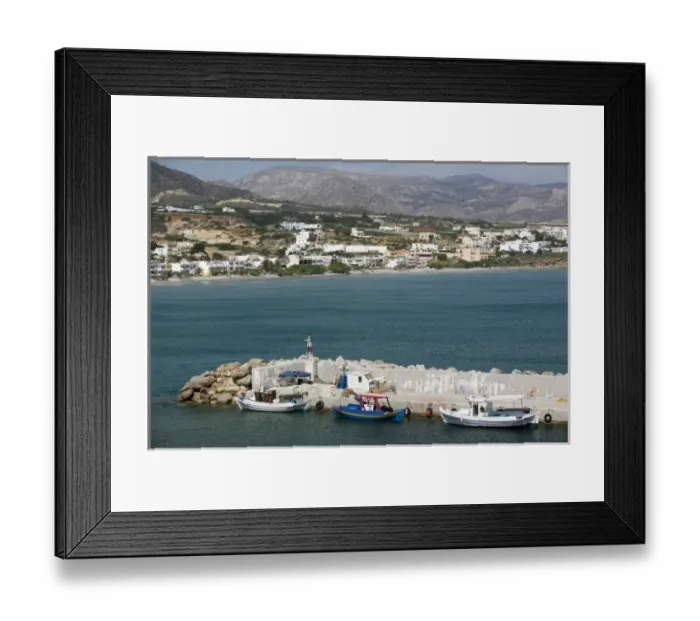 Framed Print : GREECE, CRETE, Lasithi Province, Makrygialos: Town View from Harbor Framed Print : GREECE, CRETE, Lasithi Province, Makrygialos: Town View from Harbor
