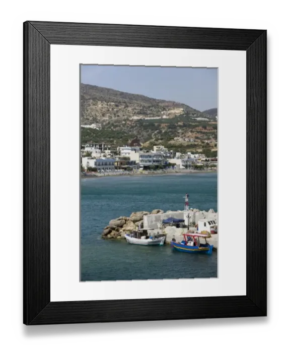 Framed Print : GREECE, CRETE, Lasithi Province, Makrygialos: Town View from Harbor Framed Print : GREECE, CRETE, Lasithi Province, Makrygialos: Town View from Harbor