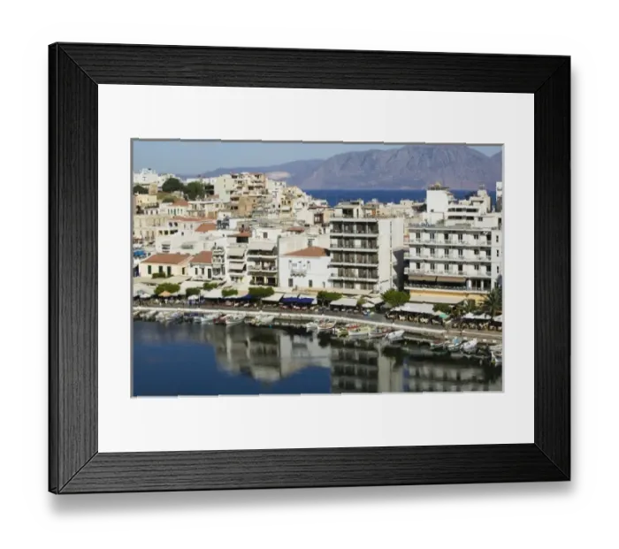 Framed Print : GREECE, CRETE, Lasithi Province, Agios Nikolaos: Afternoon Town view by Lake Voulismeni Framed Print : GREECE, CRETE, Lasithi Province, Agios Nikolaos: Afternoon Town view by Lake Voulismeni