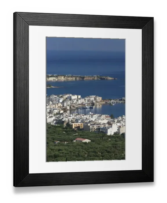 Framed Print : GREECE, CRETE, Iraklio Province, Hersonisos: Aerial View of Resort Town  /  Morning