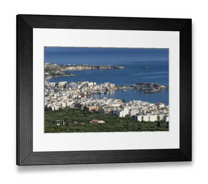 Framed Print : GREECE, CRETE, Iraklio Province, Hersonisos: Aerial View of Resort Town  /  Morning