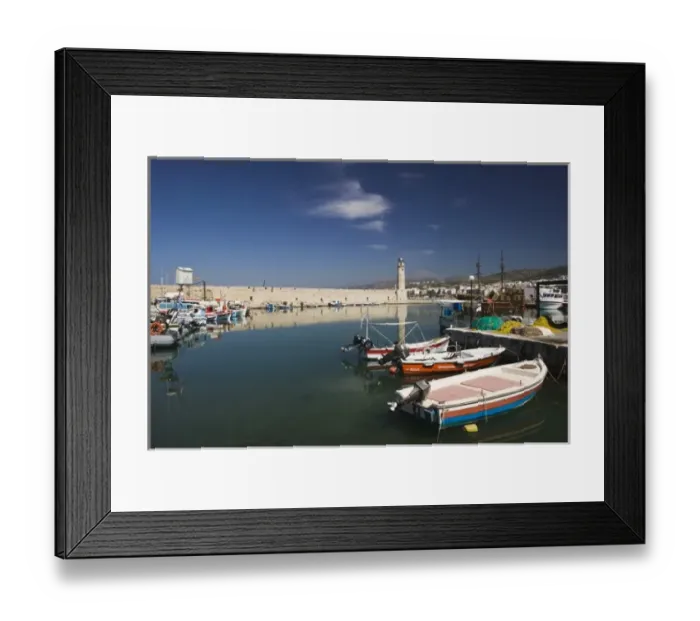 Framed Print : GREECE, CRETE, Rethymno Province, Rethymno: Venetian Harbor with lighthouse / Daytime Framed Print : GREECE, CRETE, Rethymno Province, Rethymno: Venetian Harbor with lighthouse / Daytime