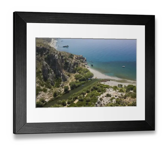 Framed Print : GREECE, CRETE, Rethymno Province, Preveli: Aerial View of Preveli Beach also known Framed Print : GREECE, CRETE, Rethymno Province, Preveli: Aerial View of Preveli Beach also known
