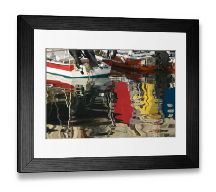 Framed Print : GREECE, CRETE, Rethymno Province, Rethymno: Venetian Harbor  /  Boat reflections  /  Morning