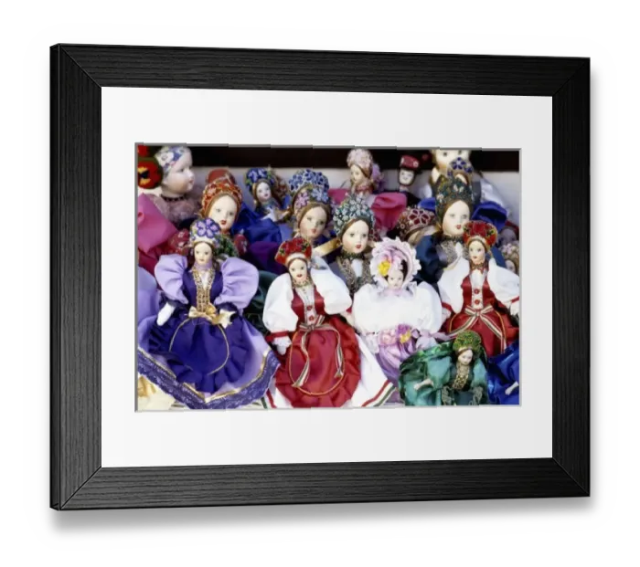 Framed Print : Budapest Hungary famous colorful puppets close-up