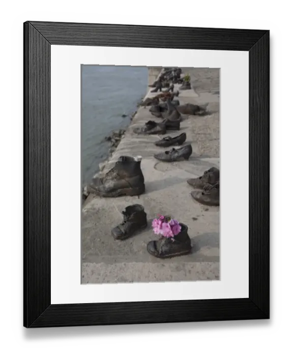 Framed Print : Hungary, Budapest. Copper shoes along Danube River in memory of Jews who were shot Framed Print : Hungary, Budapest. Copper shoes along Danube River in memory of Jews who were shot