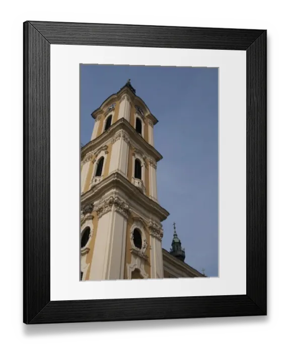 Framed Print : Hungary, Kalocsa. Historic baroque Kalocsa Cathedral, exterior. Bell tower with clock