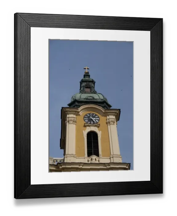 Framed Print : Hungary, Kalocsa. Historic baroque Kalocsa Cathedral, exterior. Bell tower with clock Framed Print : Hungary, Kalocsa. Historic baroque Kalocsa Cathedral, exterior. Bell tower with clock