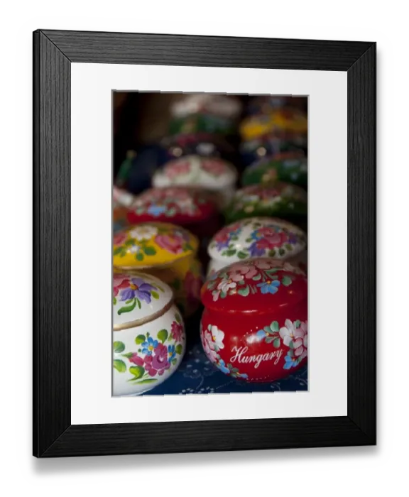 Framed Print : Hungary, Kalocsa. Typical Hungarian souvenirs, painted wooden boxes Framed Print : Hungary, Kalocsa. Typical Hungarian souvenirs, painted wooden boxes