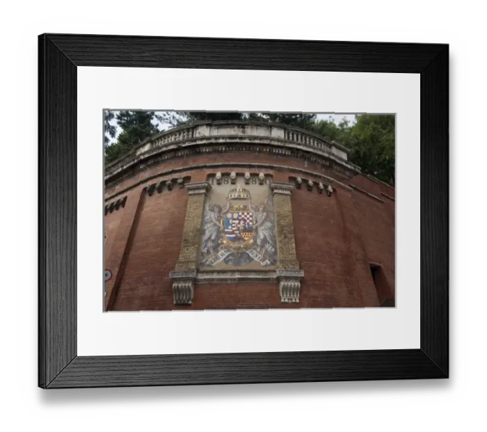 Framed Print : Hungary, capital city of Budapest. Buda, Castle Hill area. Historic wall moasic, 1880 Framed Print : Hungary, capital city of Budapest. Buda, Castle Hill area. Historic wall moasic, 1880