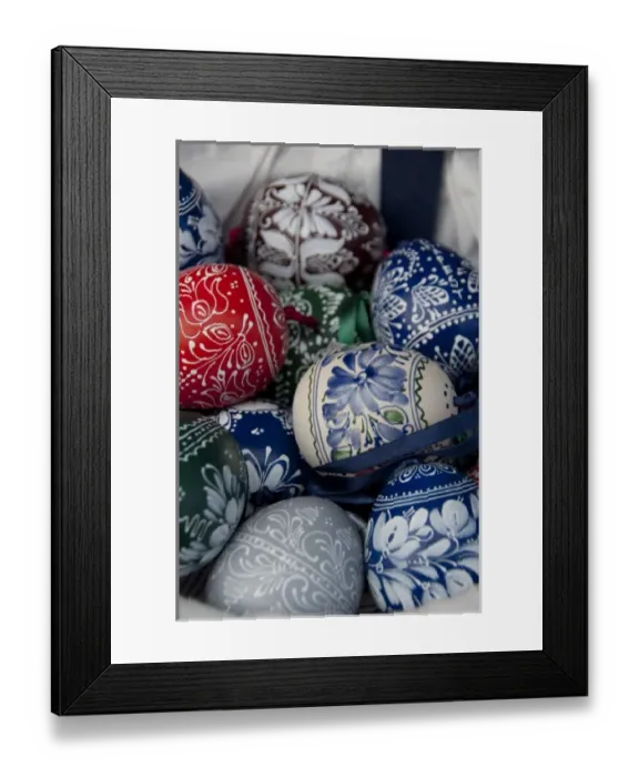Framed Print : Hungary, capital city of Budapest. Traditional Hungarian handicrafts, colorful painted wooded eggs