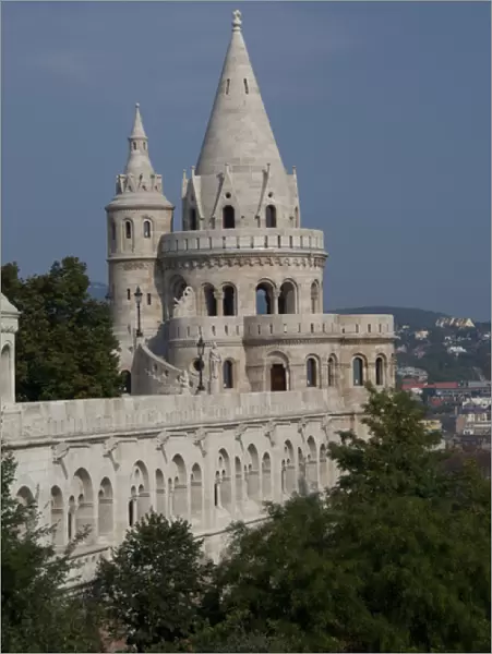 Hungary, capital city of Budapest. Buda, Castle Hill, towers of the Fishermens Bastion