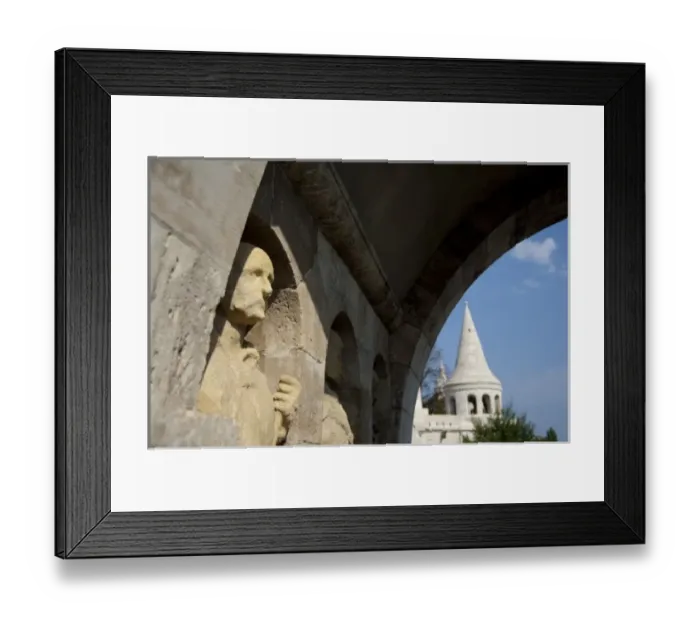 Framed Print : Hungary, capital city of Budapest. Buda, Castle Hill, detail of Fishermans Bastion Framed Print : Hungary, capital city of Budapest. Buda, Castle Hill, detail of Fishermans Bastion