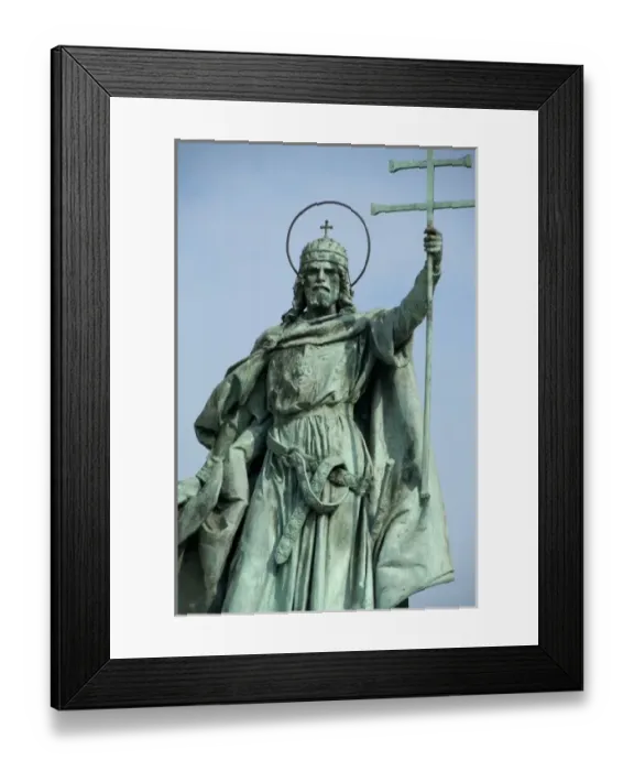 Framed Print : Hungary, Budapest, Pest. Historic Heros Square (aka Hosok tere). Statue of St