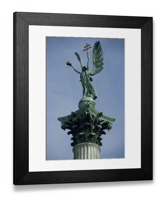 Framed Print : Hungary, Budapest, Pest, Heros Square. Millennium Monument built in 1896, archangel Framed Print : Hungary, Budapest, Pest, Heros Square. Millennium Monument built in 1896, archangel