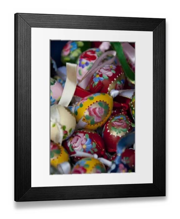 Framed Print : Hungary, capital city of Budapest. Buda side, Castle Hill. Traditional handpainted wooden eggs Framed Print : Hungary, capital city of Budapest. Buda side, Castle Hill. Traditional handpainted wooden eggs