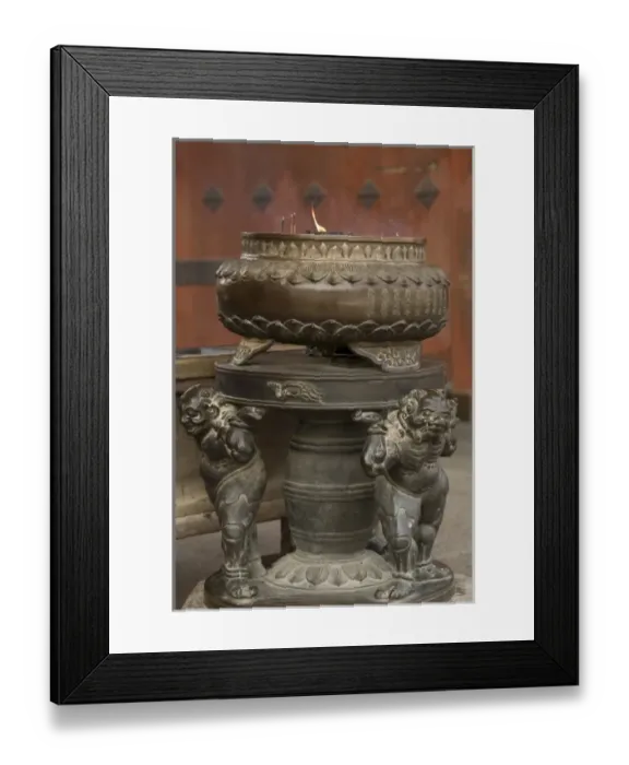 Framed Print : Japan, Honshu island, Nara, bronze urn where worshippers light incense at the entrance Framed Print : Japan, Honshu island, Nara, bronze urn where worshippers light incense at the entrance