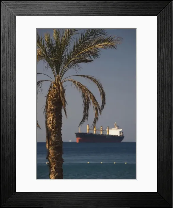 Framed Print : Israel, The Negev, Eilat, beach view of Eilat Port Framed Print : Israel, The Negev, Eilat, beach view of Eilat Port