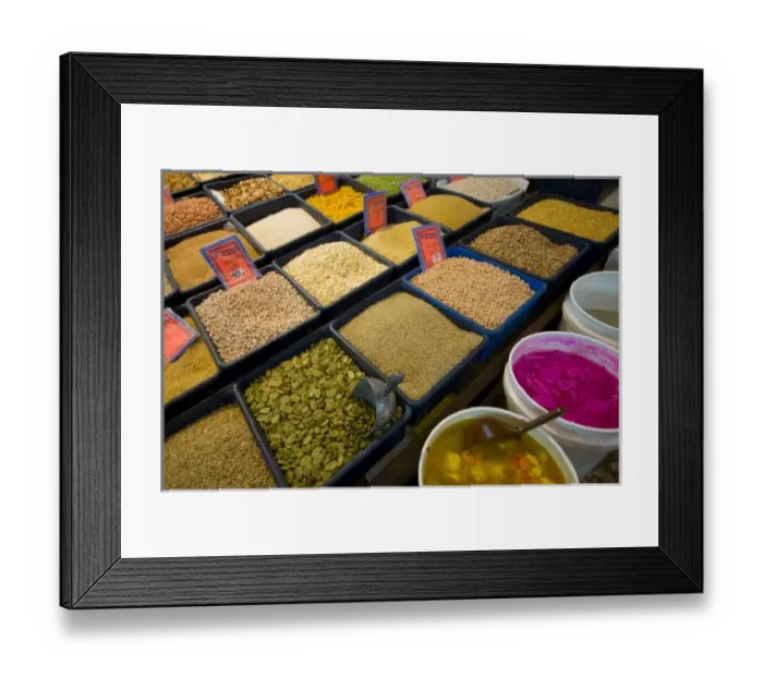 Framed Print : Unknown. Israel, Akko (Akre), dry legumes and cereals at the market Framed Print : Unknown. Israel, Akko (Akre), dry legumes and cereals at the market