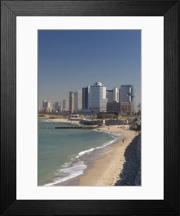 Framed Print : Israel, Tel Aviv, beachfront buildings, morning