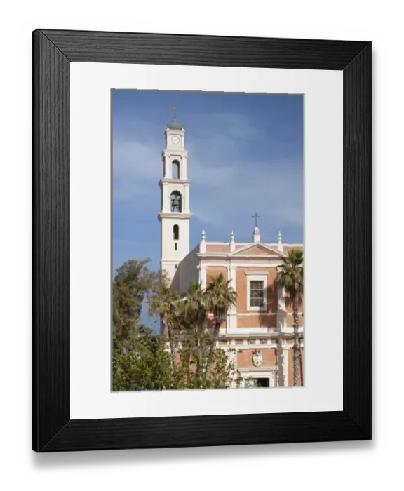 Framed Print : Middle East, Israel, Tel Aviv, Old Jaffa, Franciscan Monastery of St. Peter and palm Framed Print : Middle East, Israel, Tel Aviv, Old Jaffa, Franciscan Monastery of St. Peter and palm