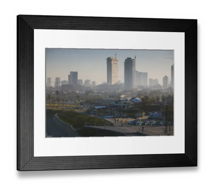 Framed Print : Israel, Tel Aviv, office towers from beachfront, morning Framed Print : Israel, Tel Aviv, office towers from beachfront, morning