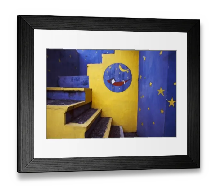 Framed Print : Asia, Indonesia, Bali, Ubud. Stairs painted with a colorful starry night scene