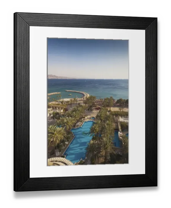 Framed Print : Israel, The Negev, Eilat, elevated view of Red Sea from Herods Palace Hotel Framed Print : Israel, The Negev, Eilat, elevated view of Red Sea from Herods Palace Hotel