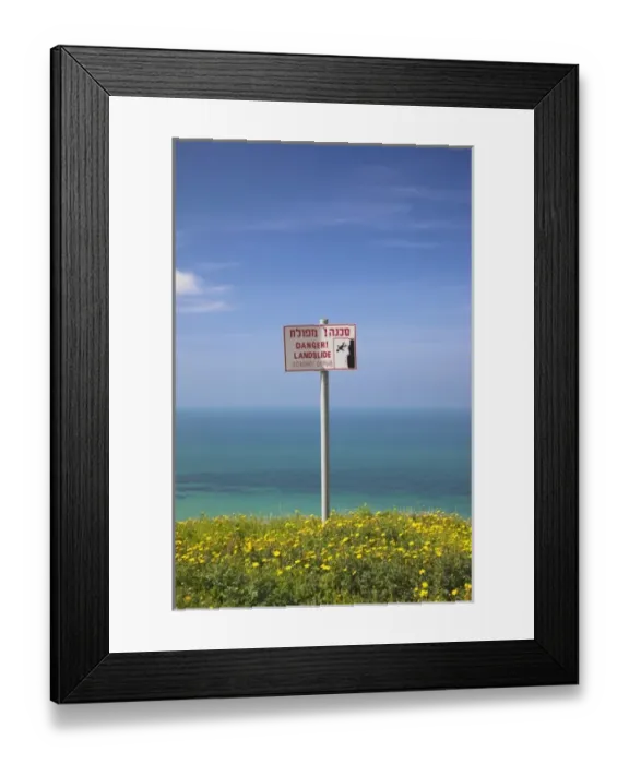Framed Print : Israel, North Coast, Netanya, landslide warning sign Framed Print : Israel, North Coast, Netanya, landslide warning sign
