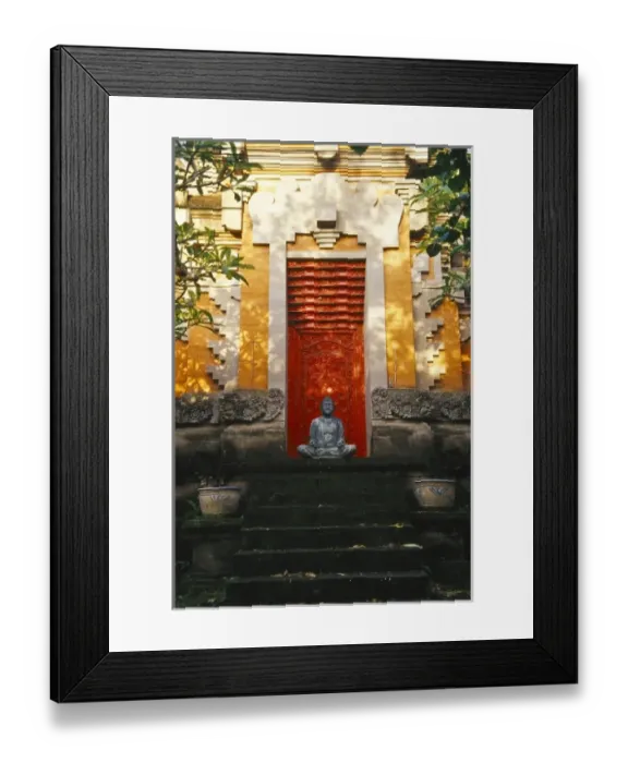 Framed Print : Asia, Indonesia, Bali, Ubud. Buddha statue in front of Balinese Hindu temple Framed Print : Asia, Indonesia, Bali, Ubud. Buddha statue in front of Balinese Hindu temple