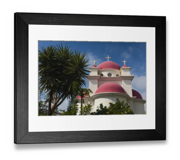 Framed Print : Israel, The Galilee, Tabgha, Greek Orthodox Monastery on the Sea of Galilee-Lake Tiberias