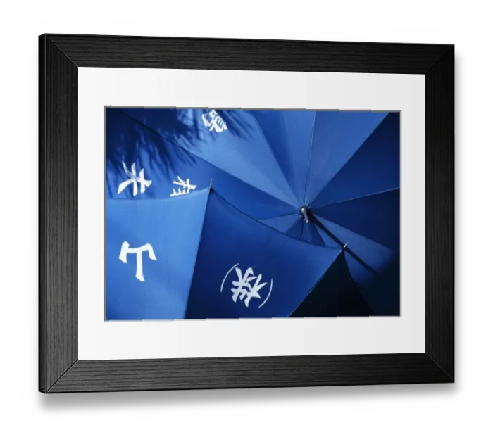 Framed Print : Japan, Hiroshima Pref. Miyajima Island. Blue umbrellas dry in the bright sun on Miyajima Island Framed Print : Japan, Hiroshima Pref. Miyajima Island. Blue umbrellas dry in the bright sun on Miyajima Island