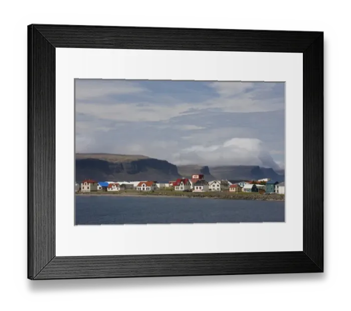 Framed Print : Iceland, Patreksfjordur. View of small town on the western shore Framed Print : Iceland, Patreksfjordur. View of small town on the western shore