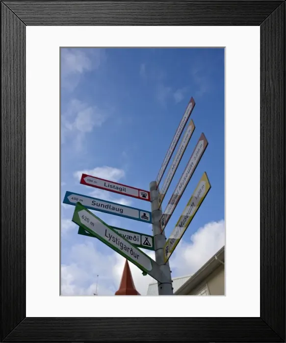 Framed Print : Iceland, Akureyri. Street signs in the main business district Framed Print : Iceland, Akureyri. Street signs in the main business district