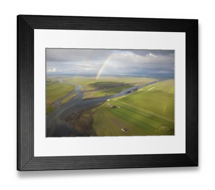 Framed Print : Iceland, Reykjavik. Aerial of a double rainbow over the Holsa and another river. Credit as Framed Print : Iceland, Reykjavik. Aerial of a double rainbow over the Holsa and another river. Credit as