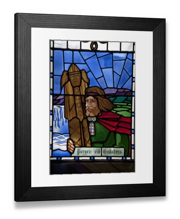 Framed Print : Casting pagan idols in Godafoss Falls and proclaiming of Christianity as the national Framed Print : Casting pagan idols in Godafoss Falls and proclaiming of Christianity as the national